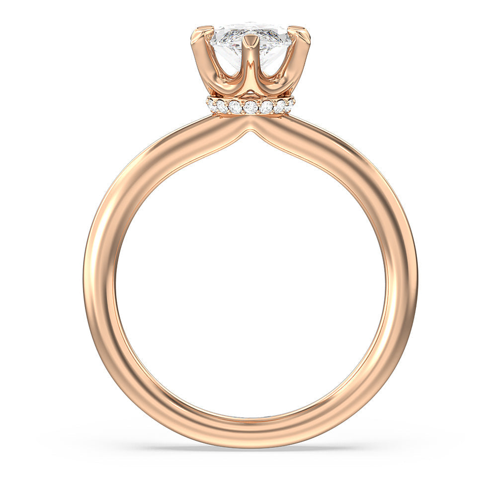 6 Claw Hidden Halo Engagement Ring with Marquise Cut Diamond in 14KT Rose Gold view 2
