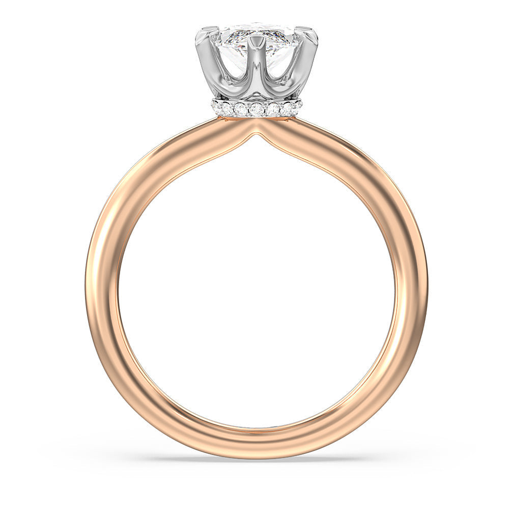 6 Claw Hidden Halo Engagement Ring with Marquise Cut Diamond in 14KT White & Rose Gold view 2
