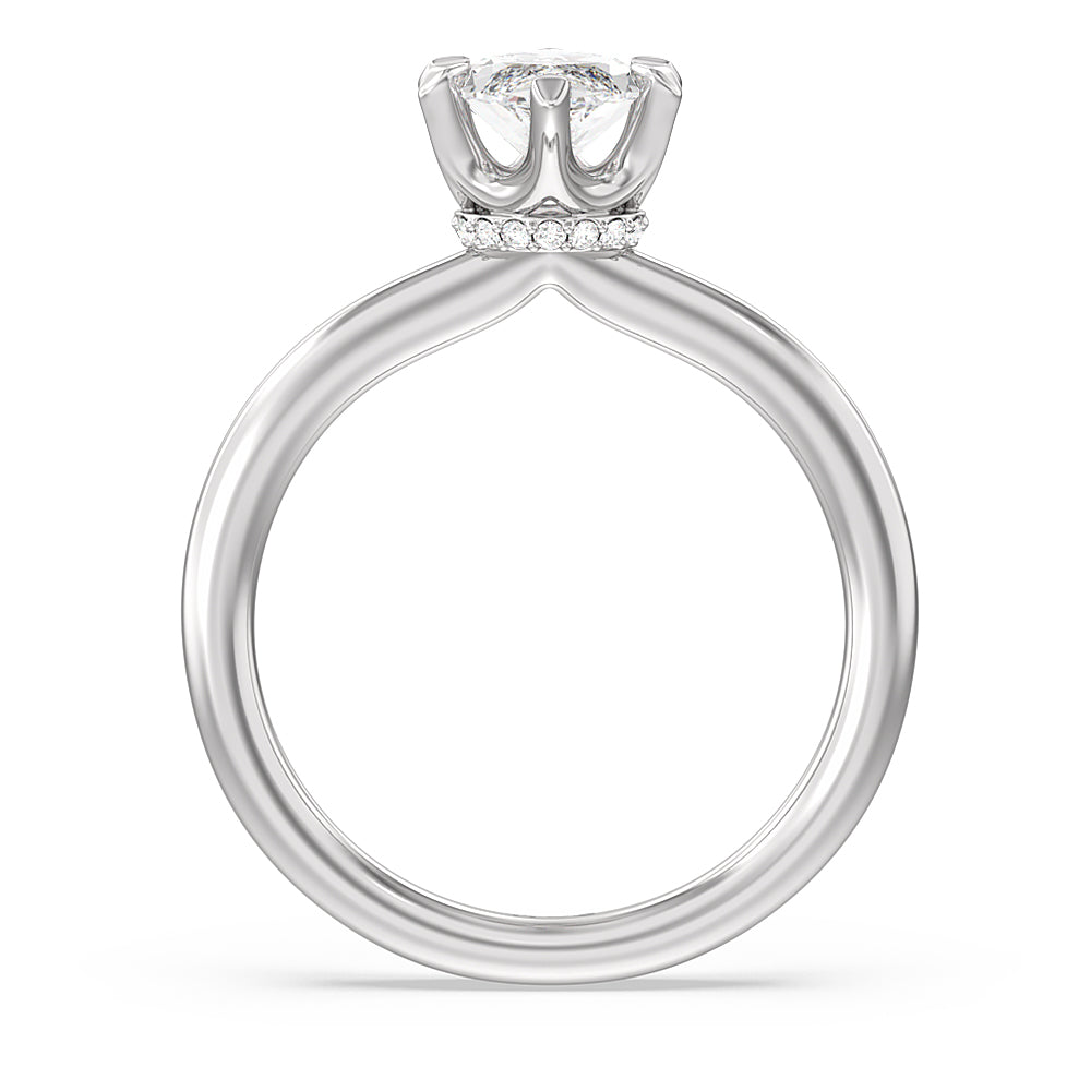 6 Claw Hidden Halo Engagement Ring with Marquise Cut Diamond in 14KT Platinum view 2
