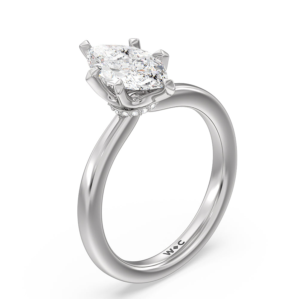 6 Claw Hidden Halo Engagement Ring with Marquise Cut Diamond in 14KT Platinum view 3
