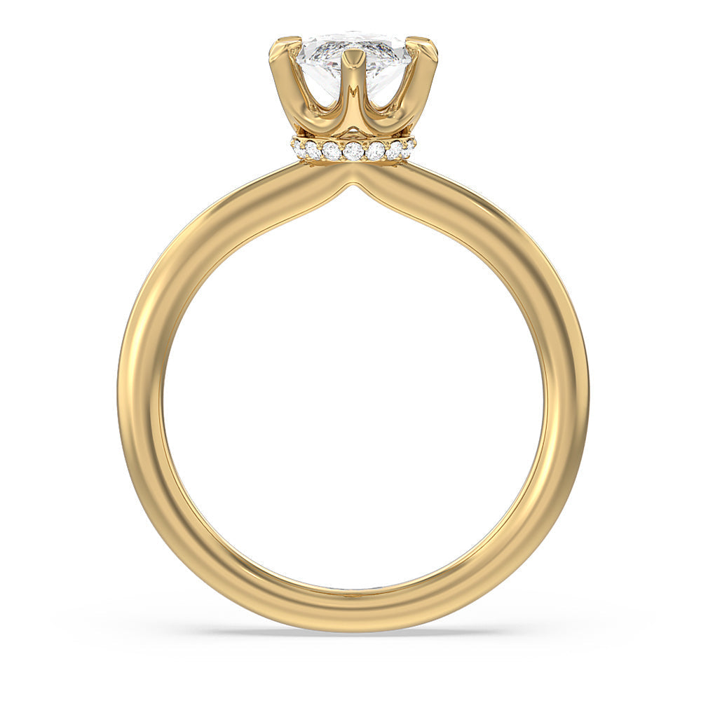 6 Claw Hidden Halo Engagement Ring with Marquise Cut Diamond in 14KT Yellow Gold view 2
