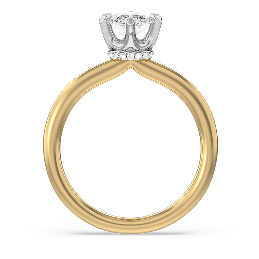 6 Claw Hidden Halo Engagement Ring with Marquise Cut Diamond in 14KT White & Yellow Gold view 2
