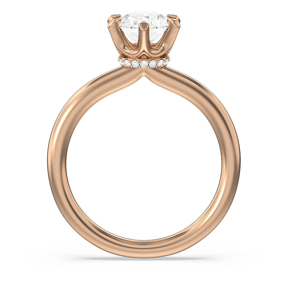 6 Claw Hidden Halo Engagement Ring with Oval Cut Diamond in 14KT Rose Gold view 2
