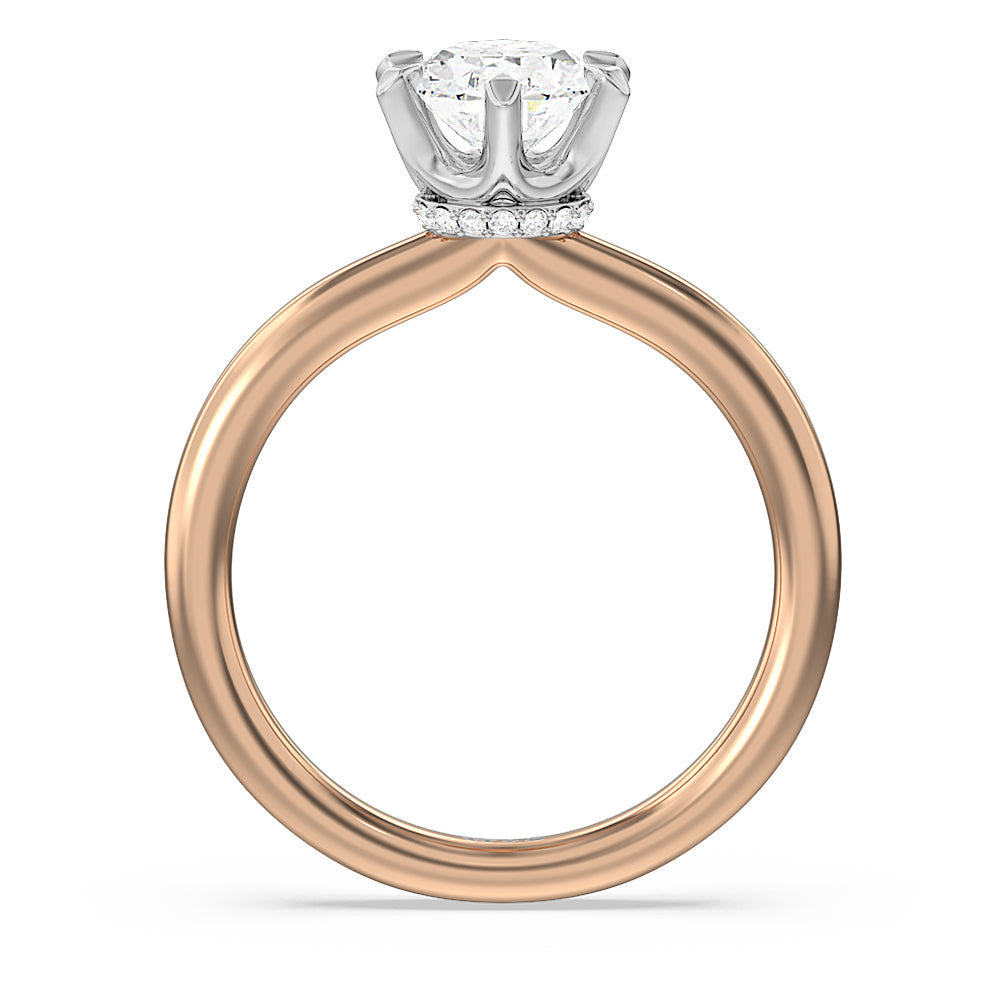 6 Claw Hidden Halo Engagement Ring with Oval Cut Diamond in 14KT White & Rose Gold view 2
