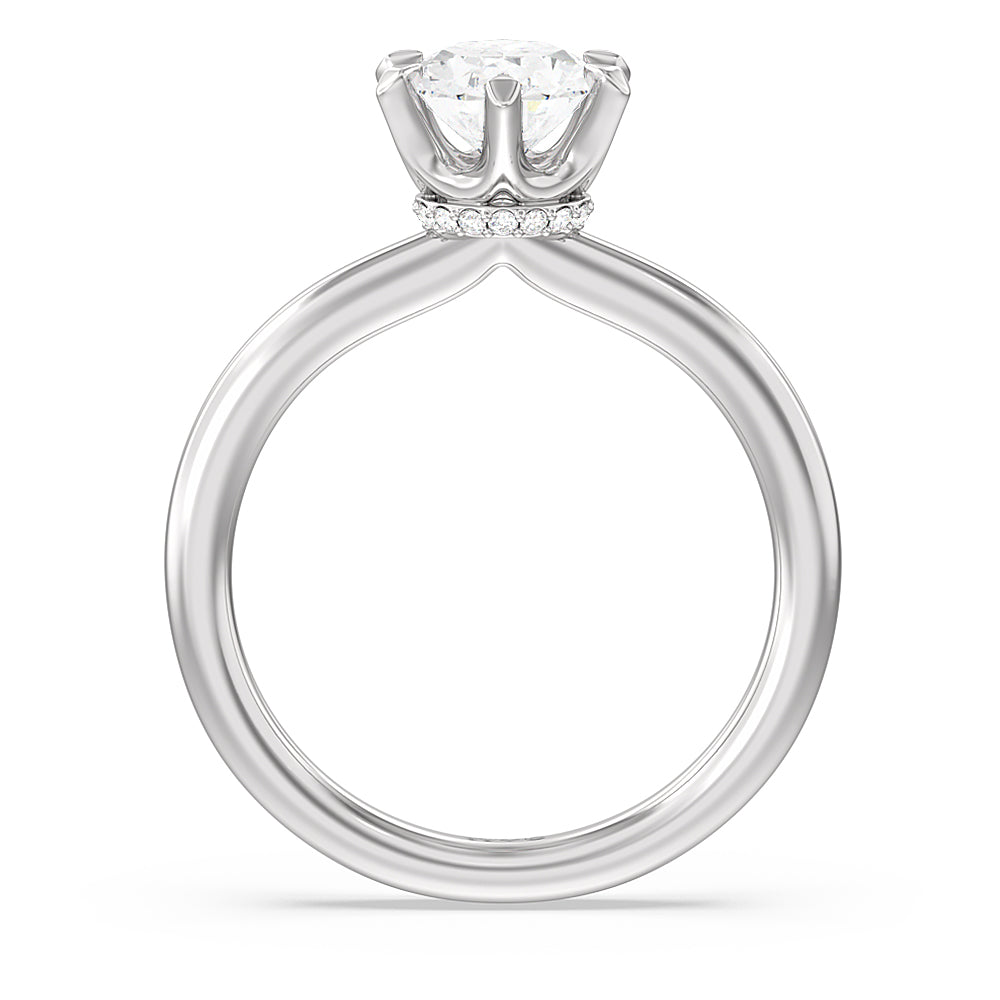 6 Claw Hidden Halo Engagement Ring with Oval Cut Diamond in 14KT Platinum view 2

