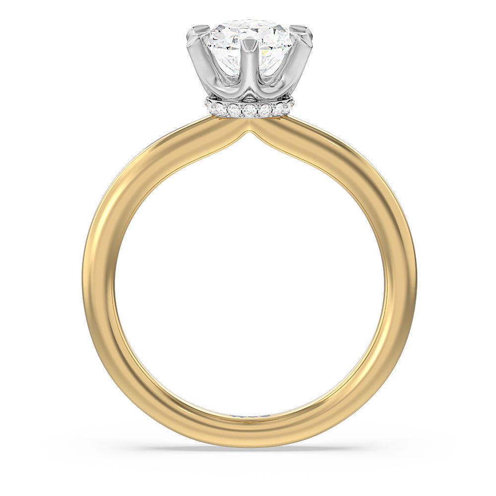 6 Claw Hidden Halo Engagement Ring with Oval Cut Diamond in 14KT White & Yellow Gold view 2
