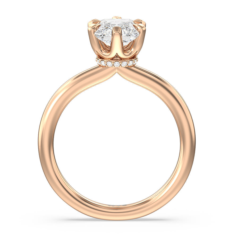 6 Claw Hidden Halo Engagement Ring with Radiant Cut Diamond in 14KT Rose Gold view 2
