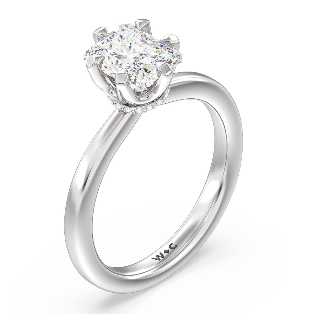 6 Claw Hidden Halo Engagement Ring with Radiant Cut Diamond in 14KT Platinum view 3
