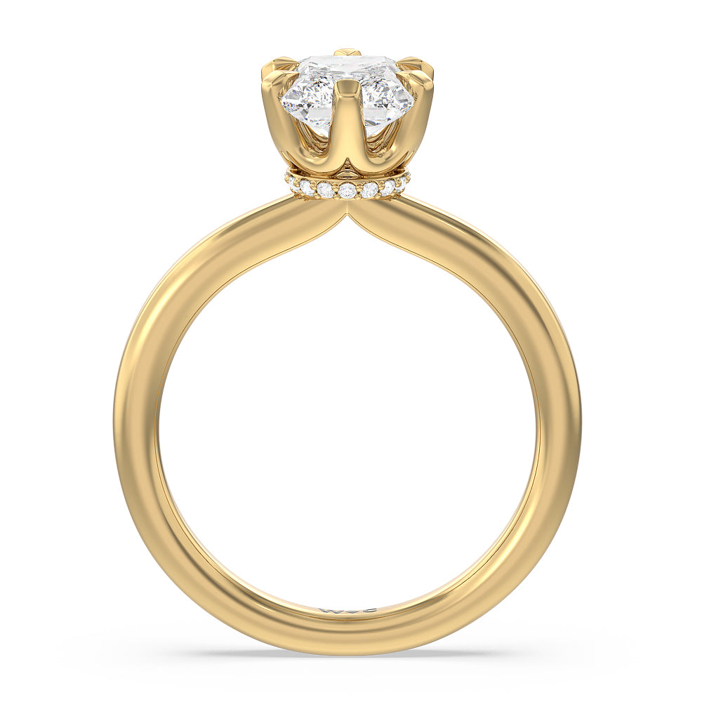 6 Claw Hidden Halo Engagement Ring with Radiant Cut Diamond in 14KT Yellow Gold view 2
