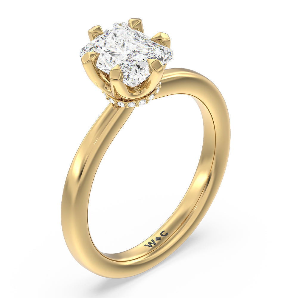 Radiant Cut 6 Claw Hidden Halo Engagement Ring with Lab Grown Diamond in 14KT Yellow Gold view 3
