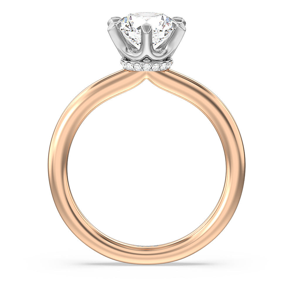 6 Claw Hidden Halo Engagement Ring with Round Cut Diamond in 14KT White & Rose Gold view 2

