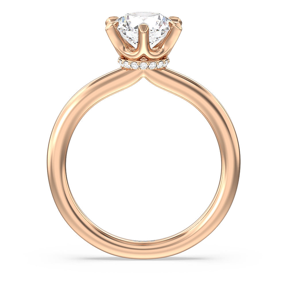 6 Claw Hidden Halo Engagement Ring with Round Cut Diamond in 14KT Rose Gold view 2
