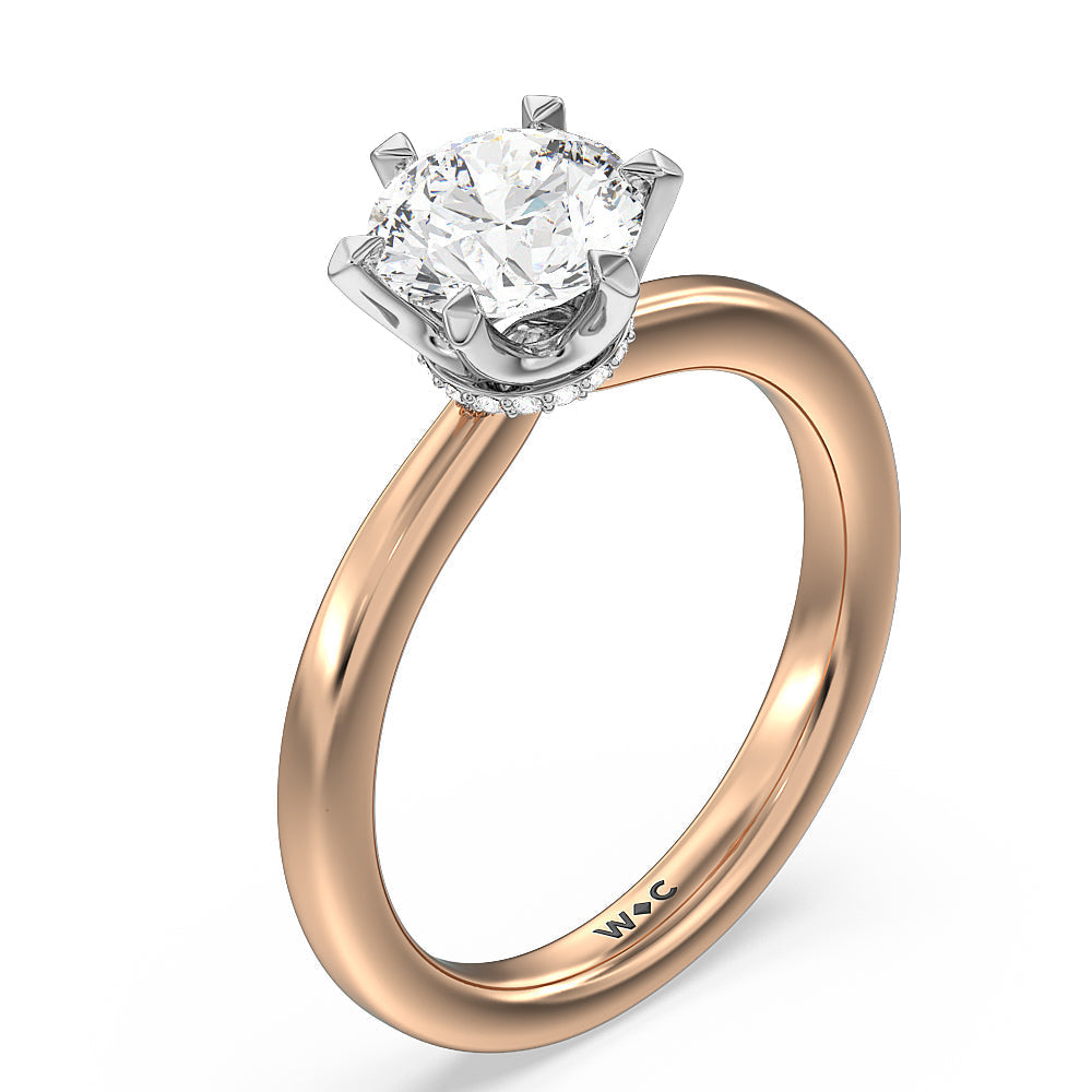 6 Claw Hidden Halo Engagement Ring with Round Cut Diamond in 14KT White & Rose Gold view 3
