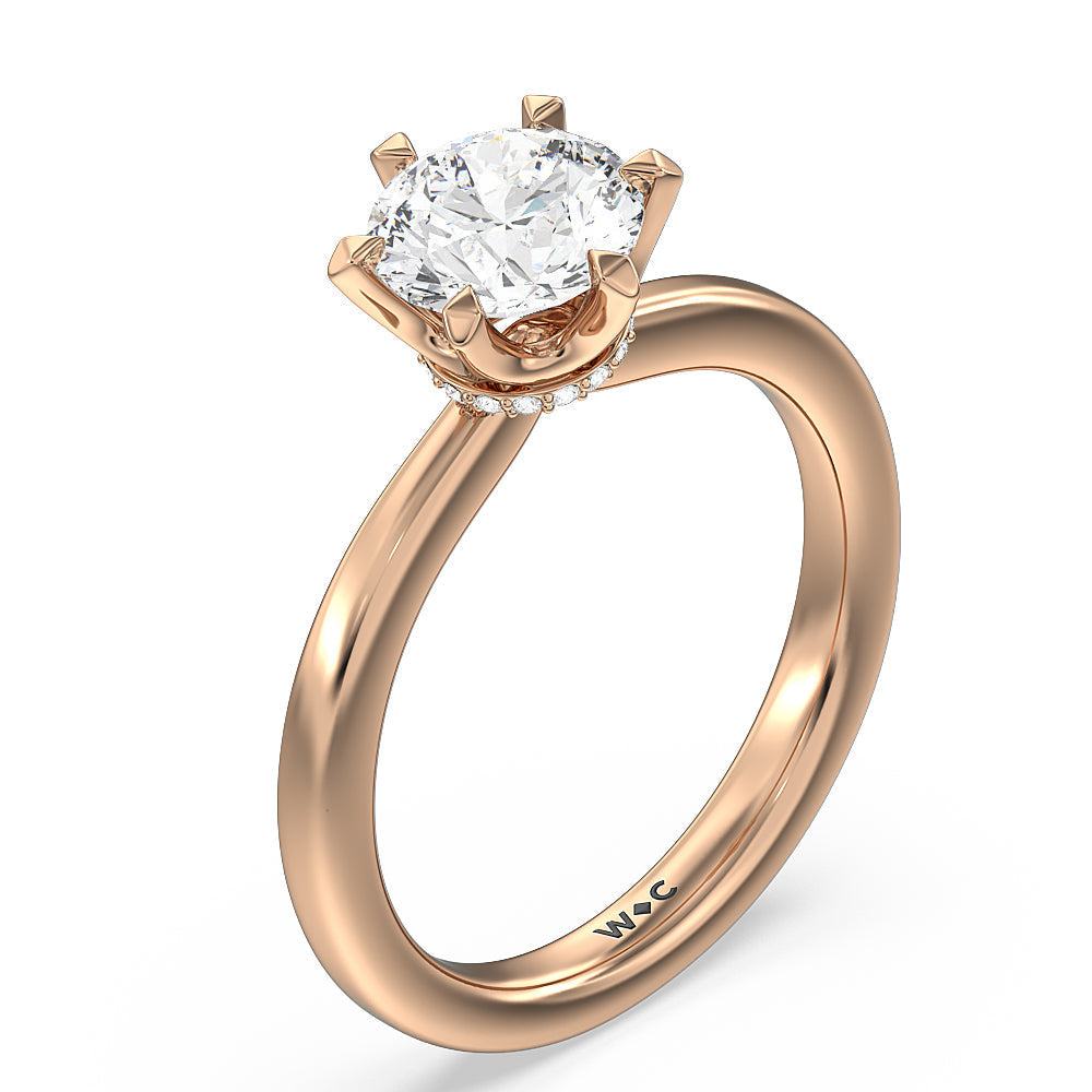 6 Claw Hidden Halo Engagement Ring with Round Cut Diamond in 14KT Rose Gold view 3

