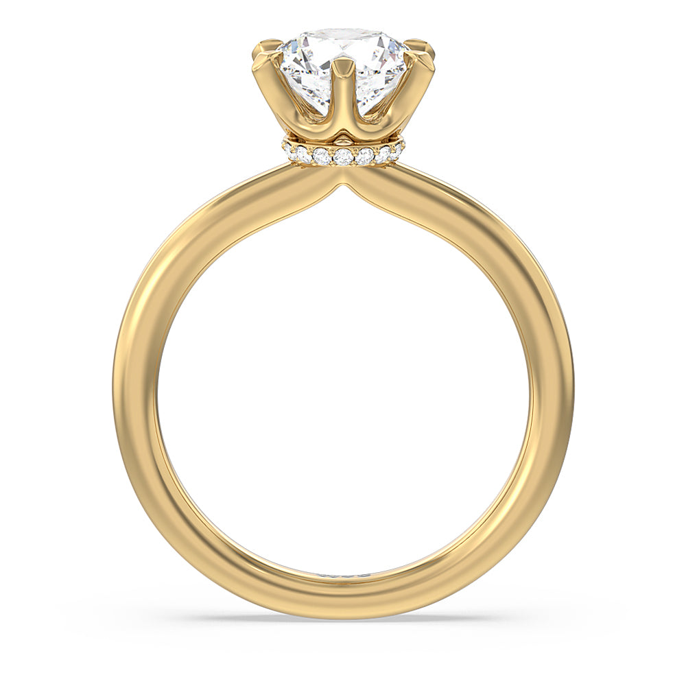 6 Claw Hidden Halo Engagement Ring with Round Cut Diamond in 14KT Yellow Gold view 2
