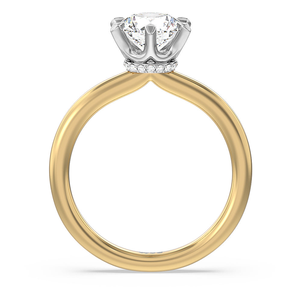 6 Claw Hidden Halo Engagement Ring with Round Cut Diamond in 14KT White & Yellow Gold view 2
