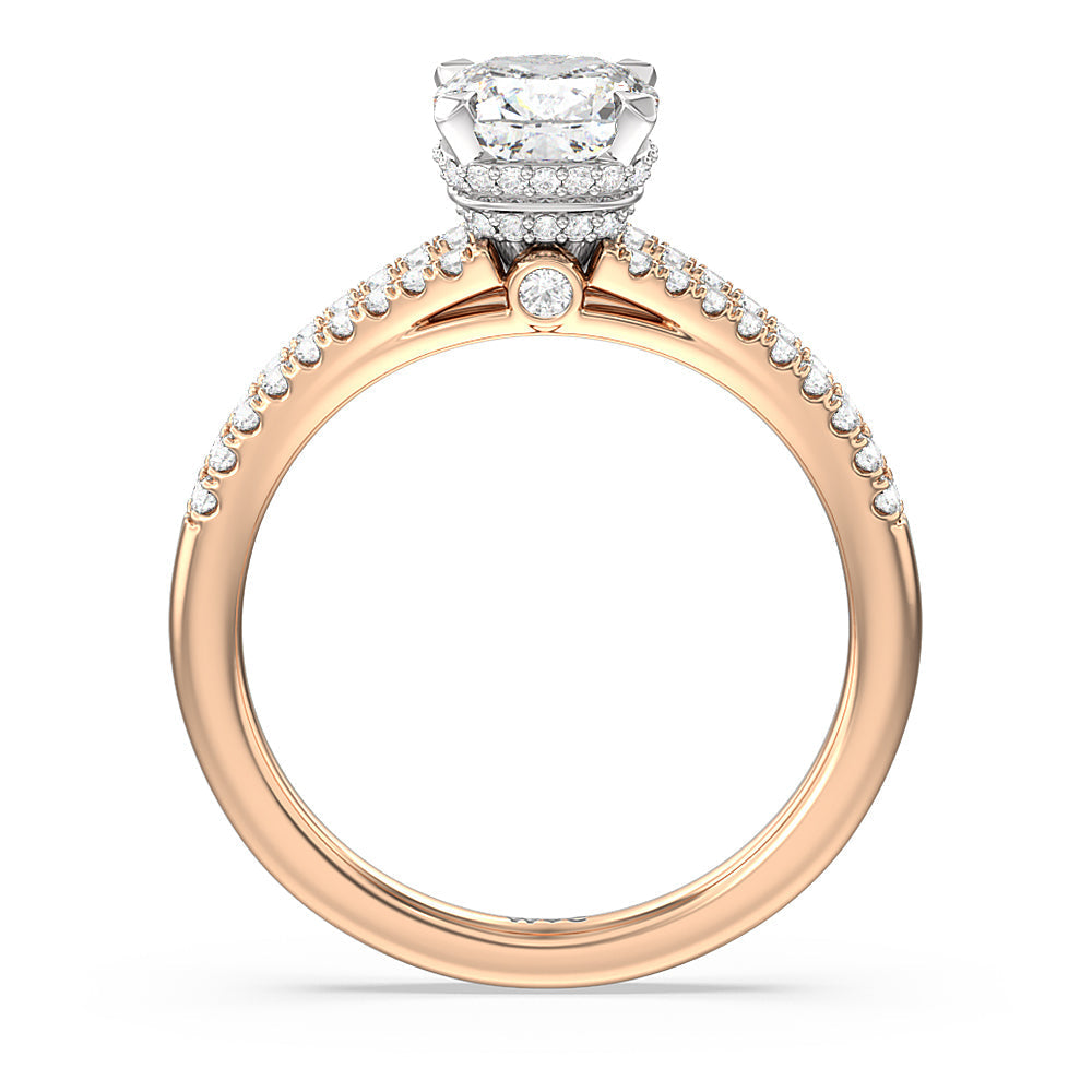 Grand Hidden Halo Engagement Ring with Cushion Cut Diamond in 14KT White & Rose Gold view 2
