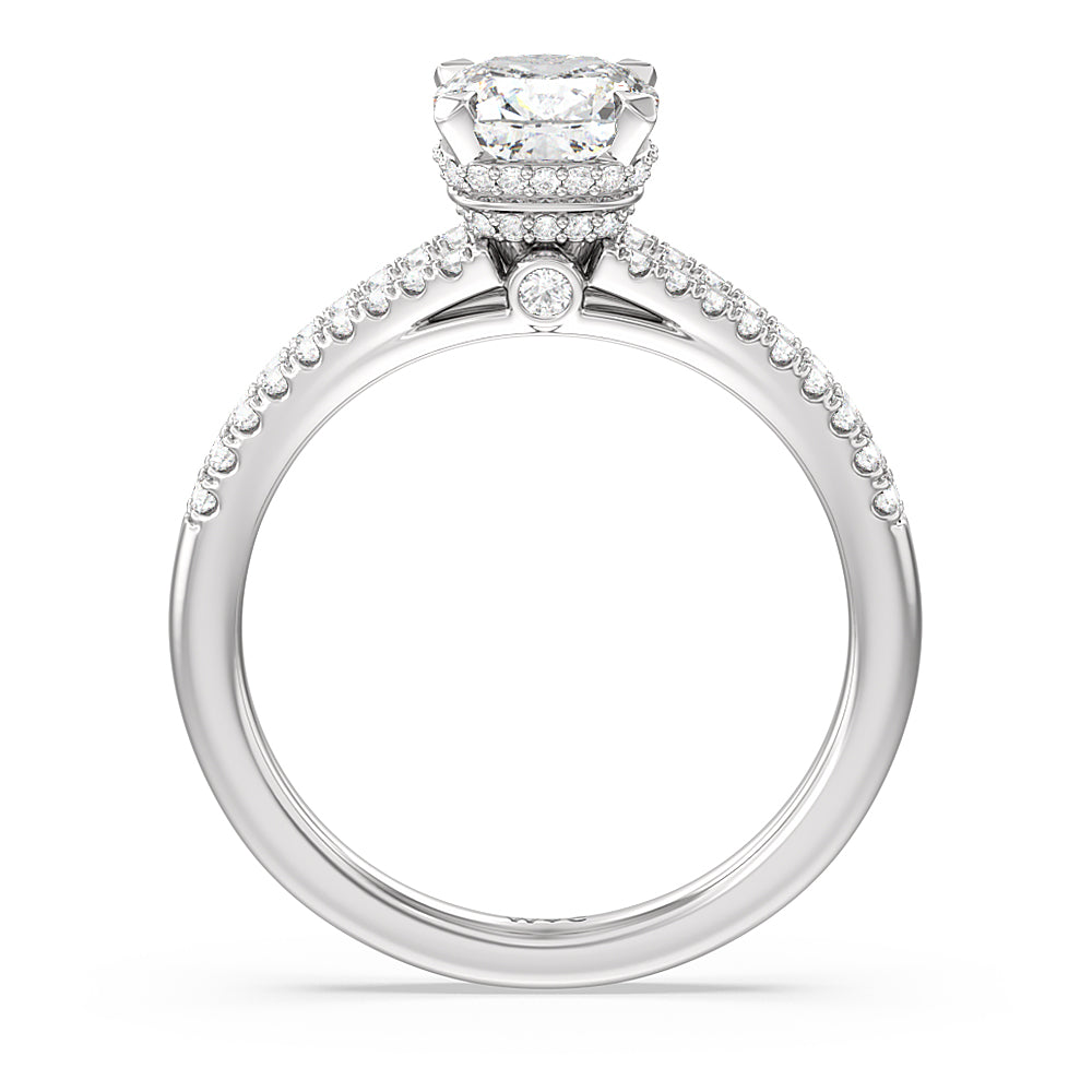 Grand Hidden Halo Engagement Ring with Cushion Cut Diamond in 14KT Platinum view 2
