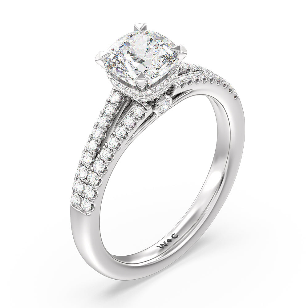 Grand Hidden Halo Engagement Ring with Cushion Cut Diamond in 14KT Platinum view 3
