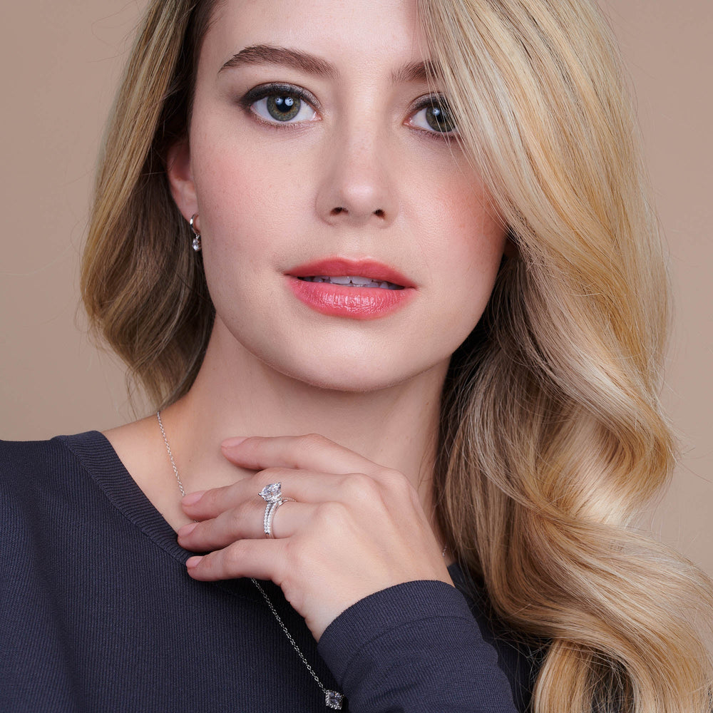 Model Wearing Grand Hidden Halo Engagement Ring view