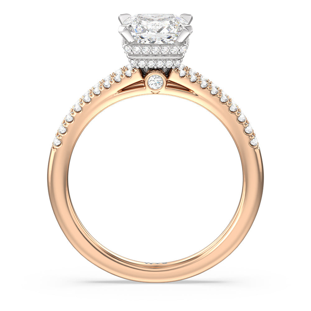 Grand Hidden Halo Engagement Ring with Princess Cut Diamond in 14KT White & Rose Gold view 2
