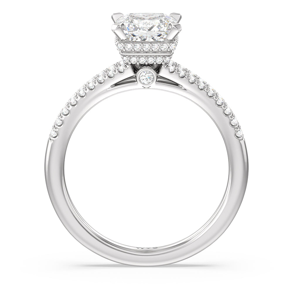 Grand Hidden Halo Engagement Ring with Princess Cut Diamond in 14KT Platinum view 2
