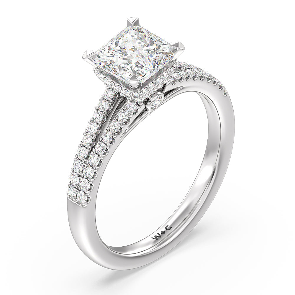 Grand Hidden Halo Engagement Ring with Princess Cut Diamond in 14KT Platinum view 3
