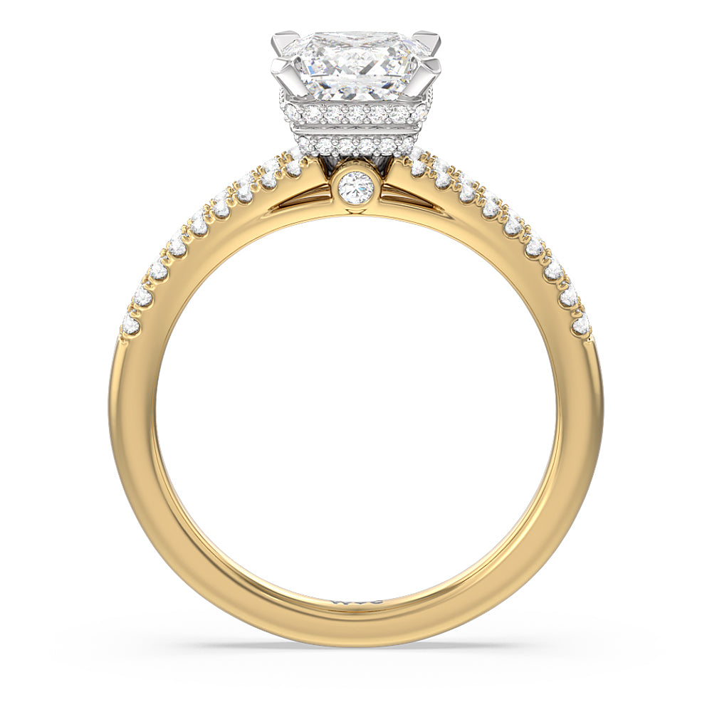 Grand Hidden Halo Engagement Ring with Princess Cut Diamond in 14KT White & Yellow Gold view 2
