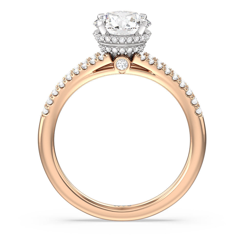 Grand Hidden Halo Engagement Ring with Round Cut Diamond in 14KT White & Rose Gold view 2
