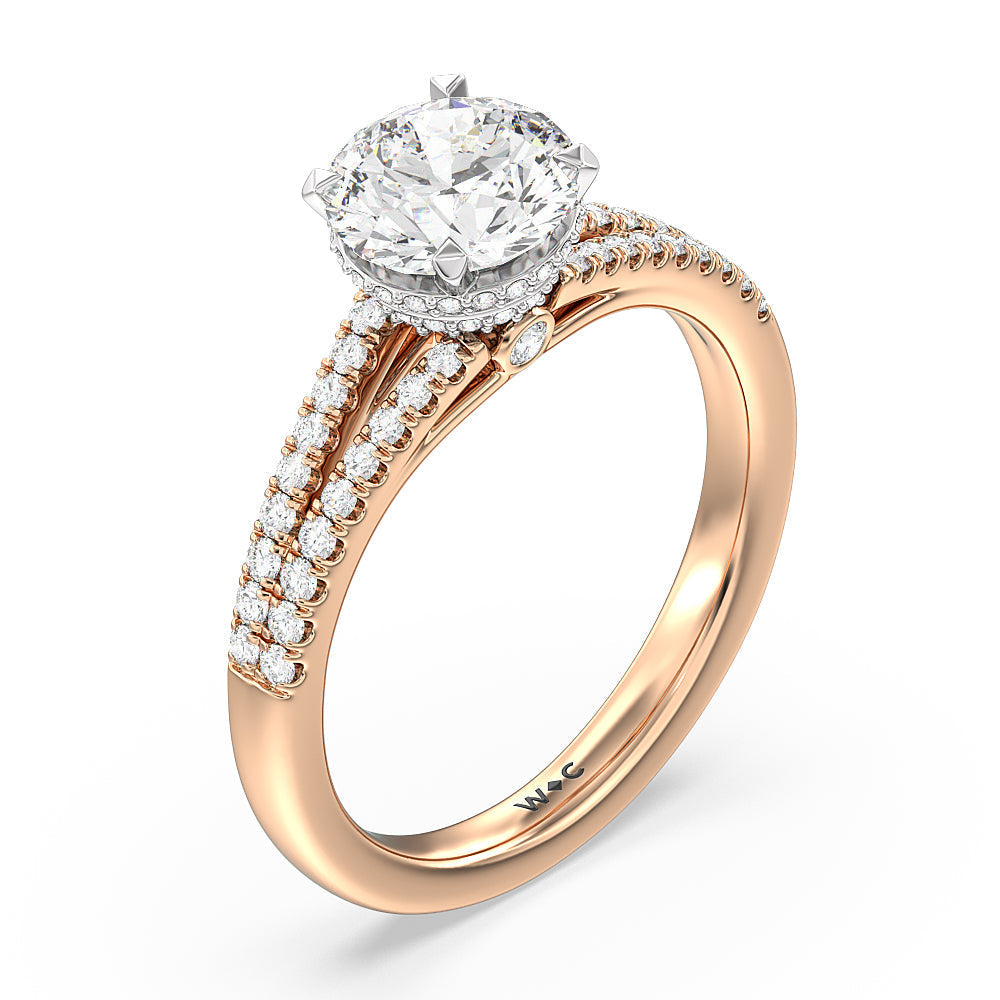 Grand Hidden Halo Engagement Ring with Round Cut Diamond in 14KT White & Rose Gold view 3
