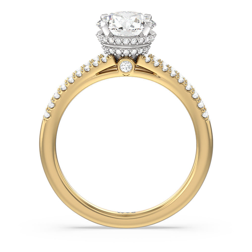 Grand Hidden Halo Engagement Ring with Round Cut Diamond in 14KT White & Yellow Gold view 2
