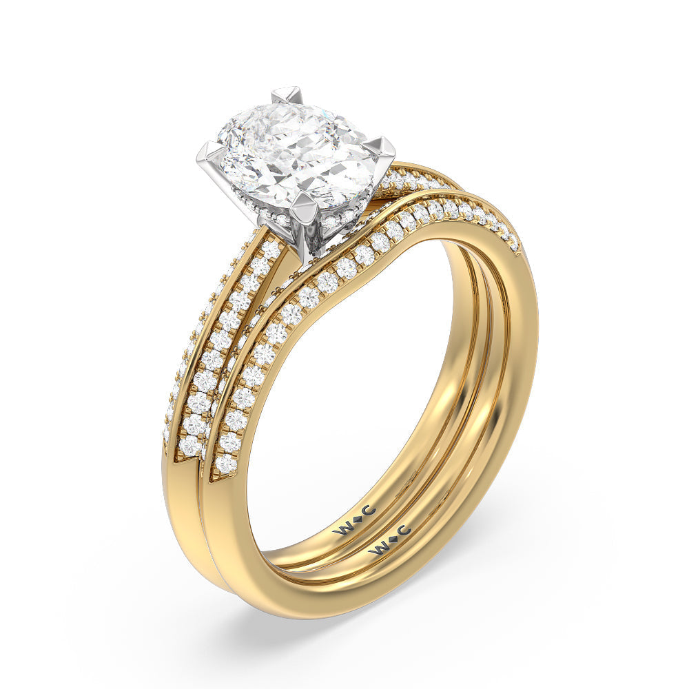 Tapered Knife Edge Hidden Halo Engagement Ring with Oval Cut Diamond in 14KT White & Yellow Gold view 4
