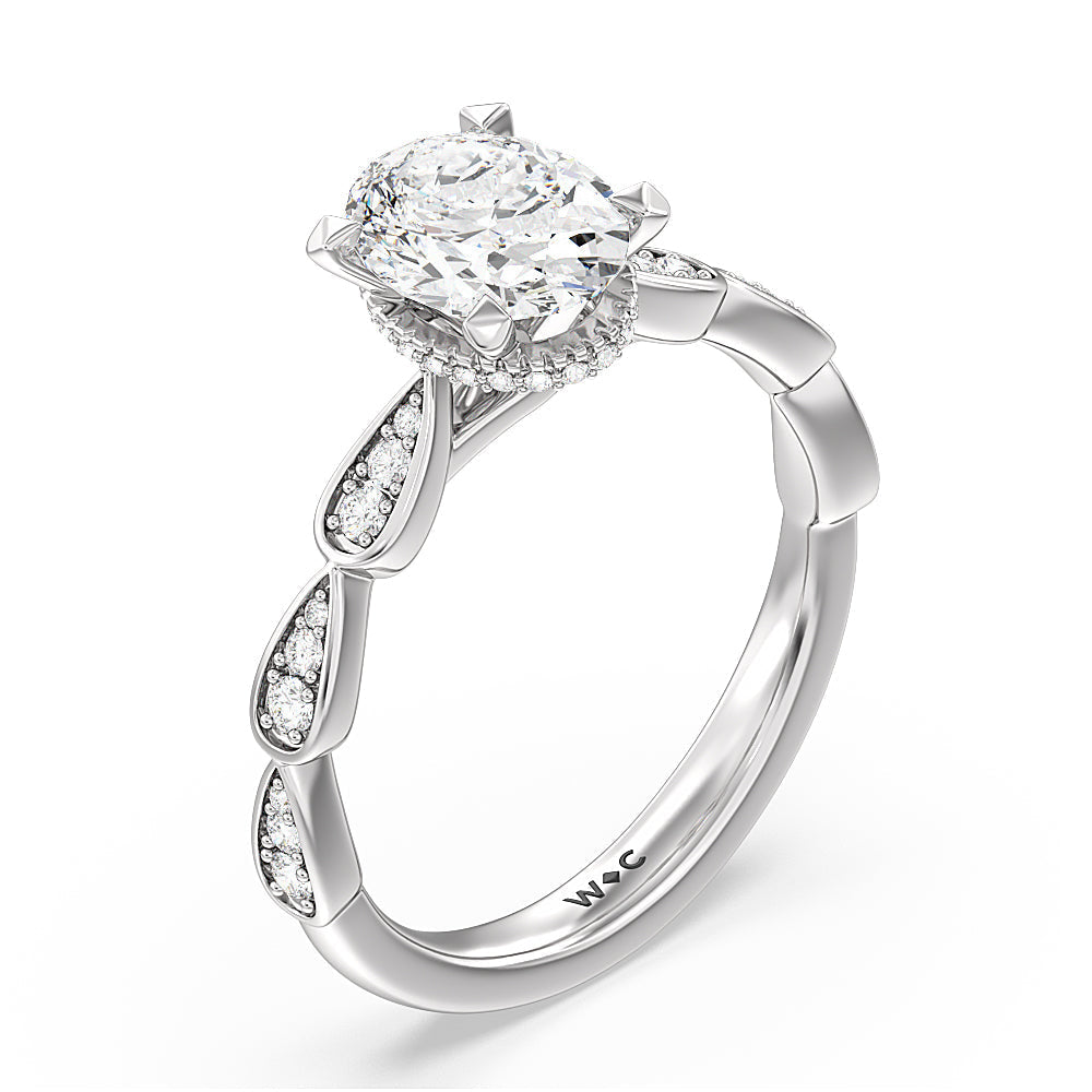 Oval Cut Petal Hidden Halo Engagement Ring with Lab Grown Diamond in 14KT Platinum view 3
