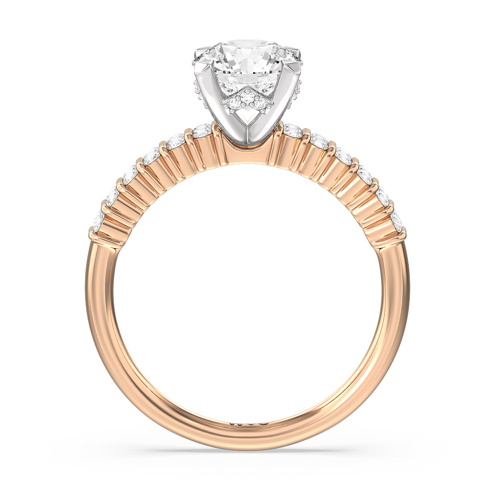 Double Row Diamond Hidden Halo Engagement Ring with Round Cut Diamond in 14KT Rose Gold view 2
