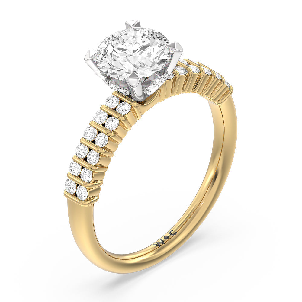 Double Row Diamond Hidden Halo Engagement Ring with Round Cut Diamond in 14KT White & Yellow Gold view 3
