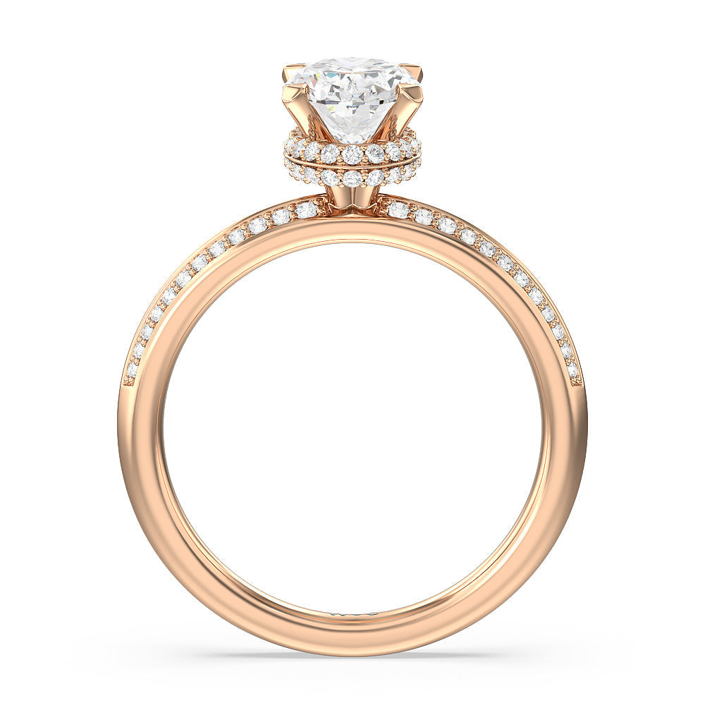 Knife Edge Diamond Hidden Halo Ring with Oval Cut Diamond in 14KT Rose Gold view 2
