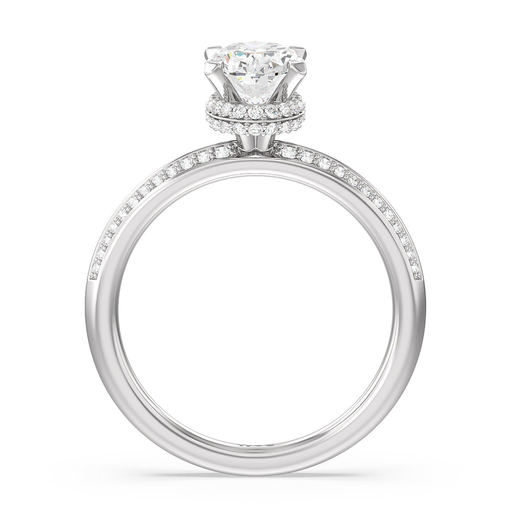 Knife Edge Diamond Hidden Halo Ring with Oval Cut Diamond in 14KT Platinum view 2
