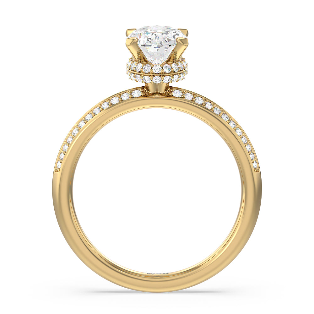 Knife Edge Diamond Hidden Halo Ring with Oval Cut Diamond in 14KT Yellow Gold view 2
