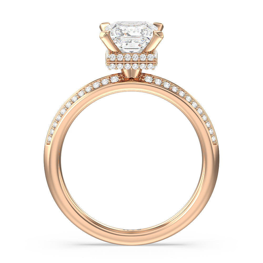 Knife Edge Diamond Hidden Halo Ring with Princess Cut Diamond in 14KT Rose Gold view 2
