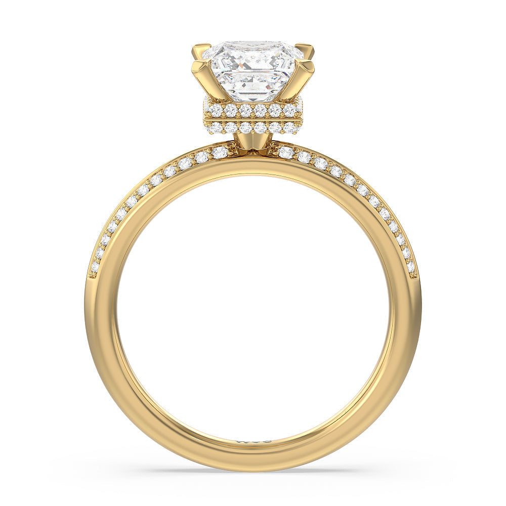 Knife Edge Diamond Hidden Halo Ring with Princess Cut Diamond in 14KT Yellow Gold view 2
