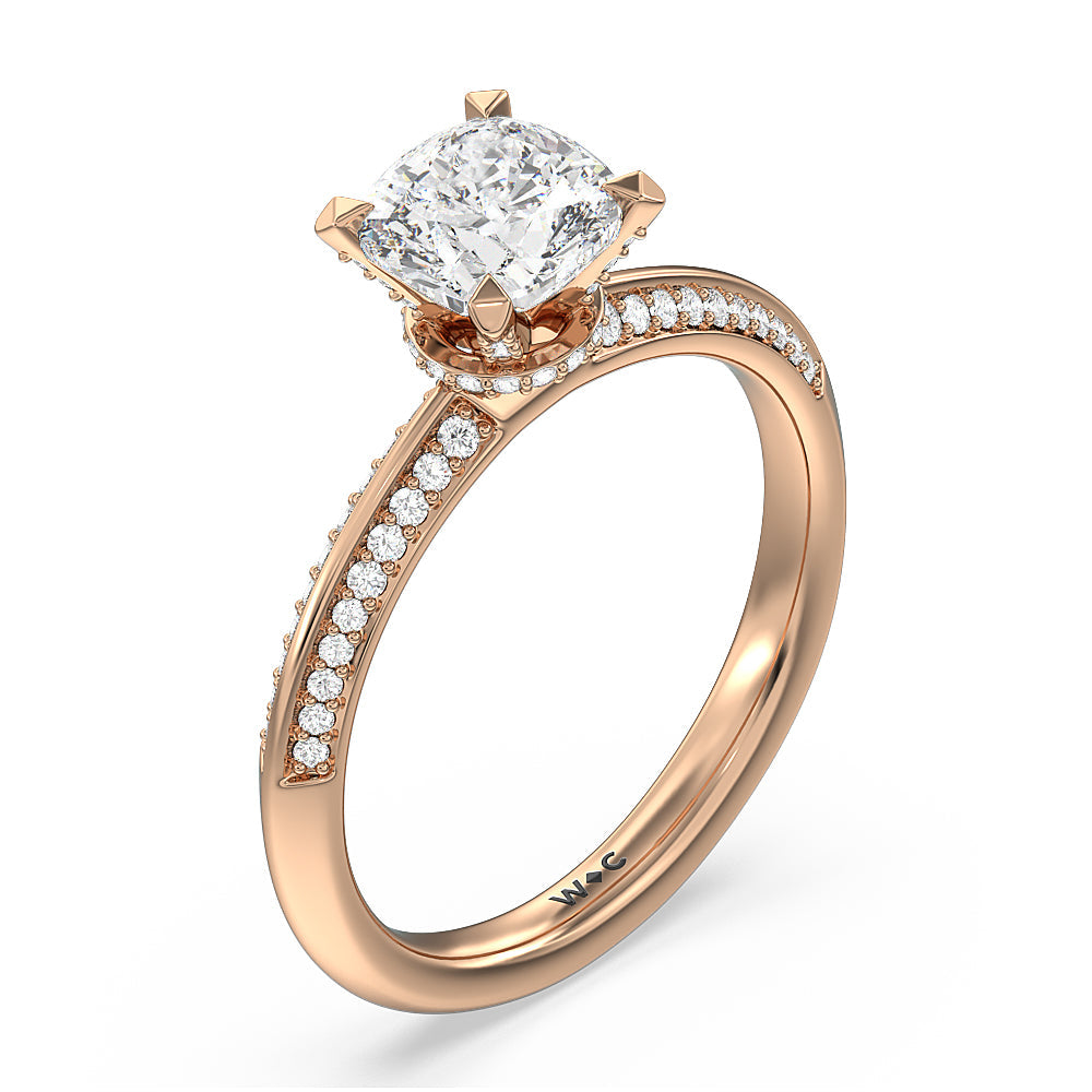 Cushion Cut Pave Prong Hidden Halo Diamond Engagement Ring with Lab Grown Diamond in 14KT Rose Gold view 3
