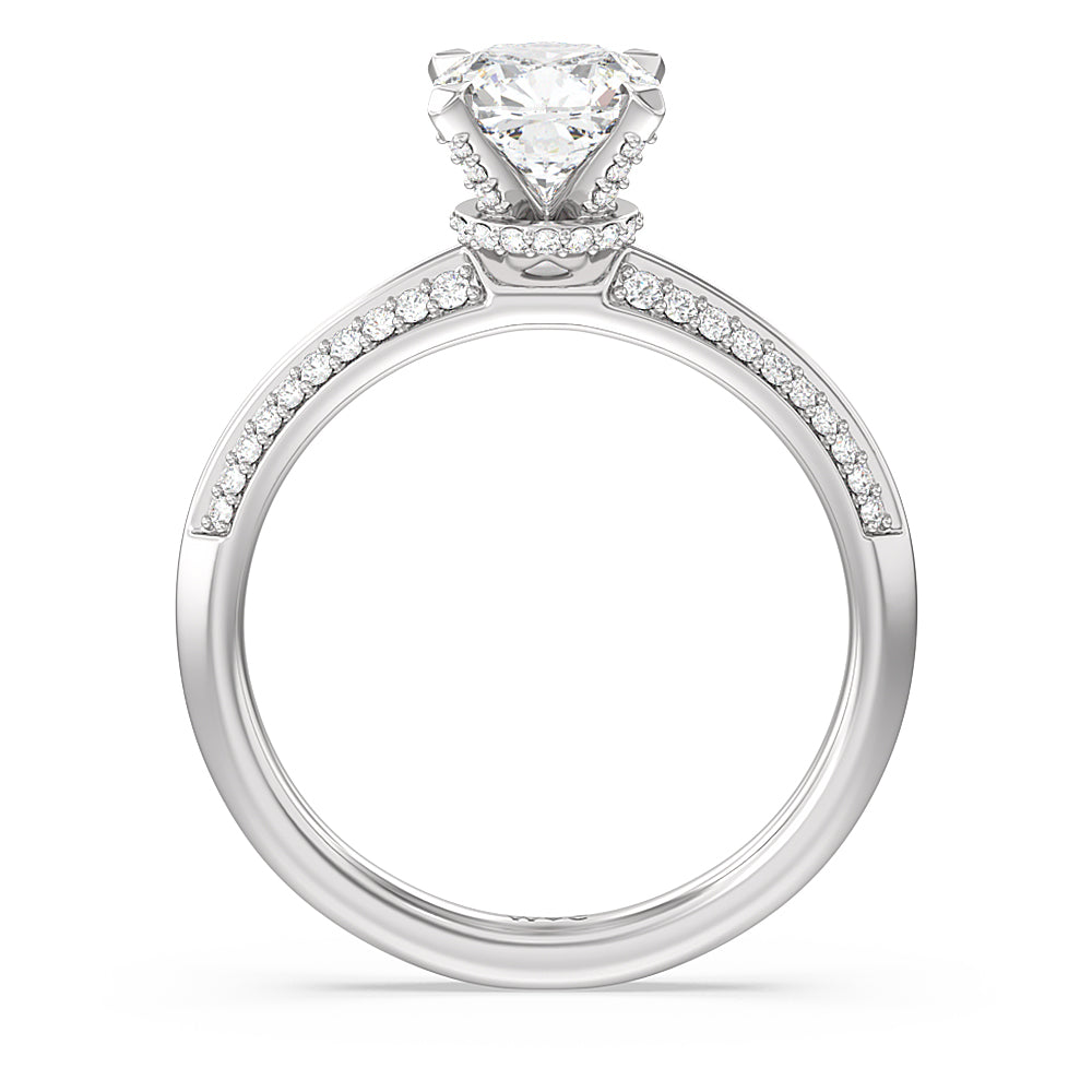 Cushion Cut Pave Prong Hidden Halo Diamond Engagement Ring with Lab Grown Diamond in 14KT Platinum view 2

