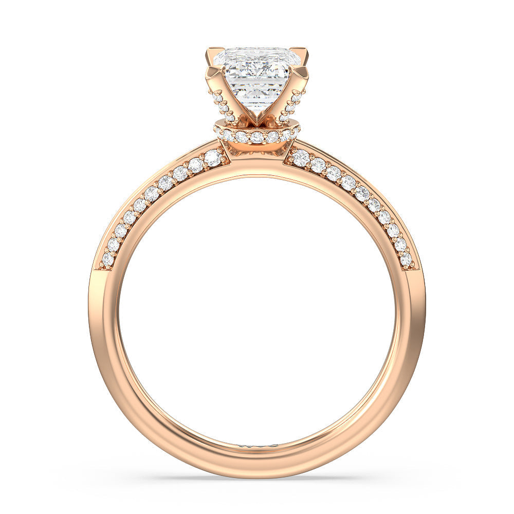 Emerald Cut Pave Prong Hidden Halo Diamond Engagement Ring with Lab Grown Diamond in 14KT Rose Gold view 2
