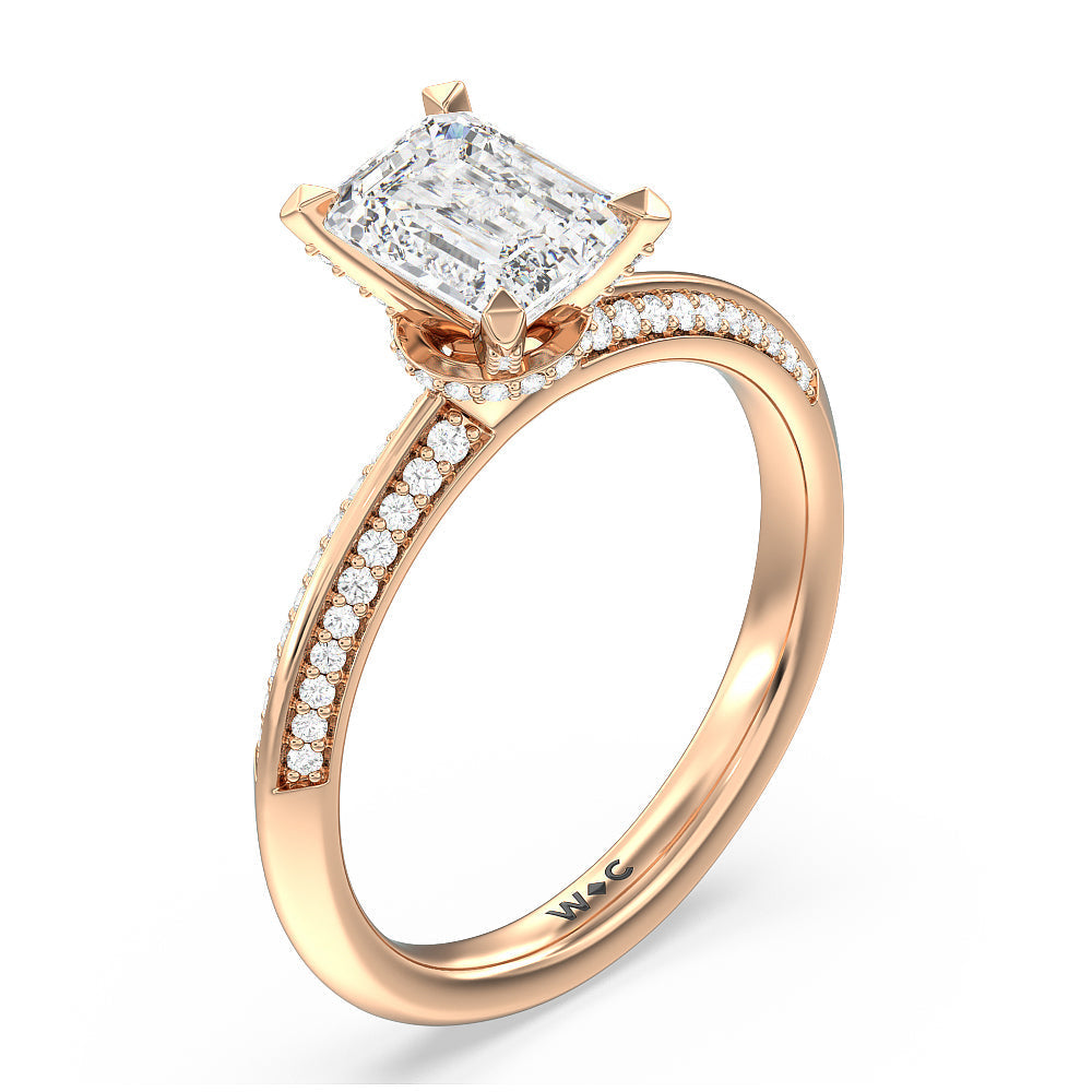 Emerald Cut Pave Prong Hidden Halo Diamond Engagement Ring with Lab Grown Diamond in 14KT Rose Gold view 3
