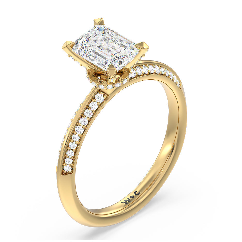 Emerald Cut Pave Prong Hidden Halo Diamond Engagement Ring with Lab Grown Diamond in 14KT Yellow Gold view 3

