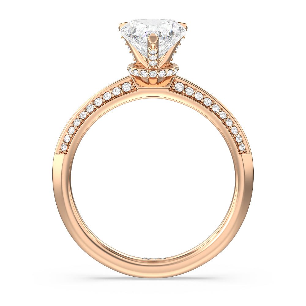 Heart Cut Pave Prong Hidden Halo Diamond Engagement Ring with Lab Grown Diamond in 14KT Rose Gold view 2
