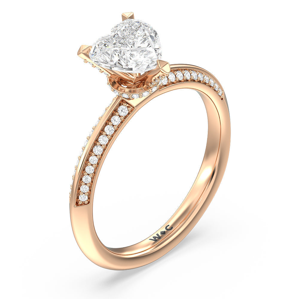 Heart Cut Pave Prong Hidden Halo Diamond Engagement Ring with Lab Grown Diamond in 14KT Rose Gold view 3

