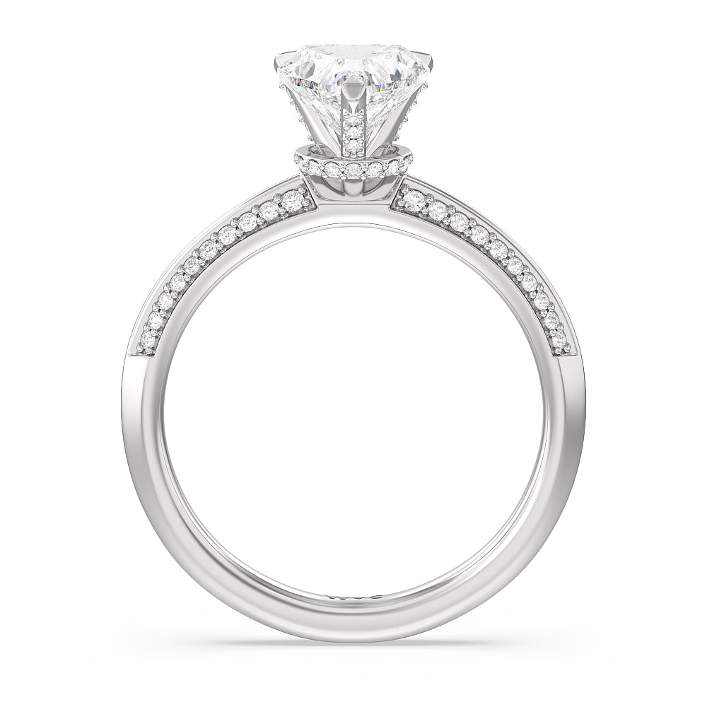 Heart Cut Pave Prong Hidden Halo Diamond Engagement Ring with Lab Grown Diamond in 14KT Platinum view 2
