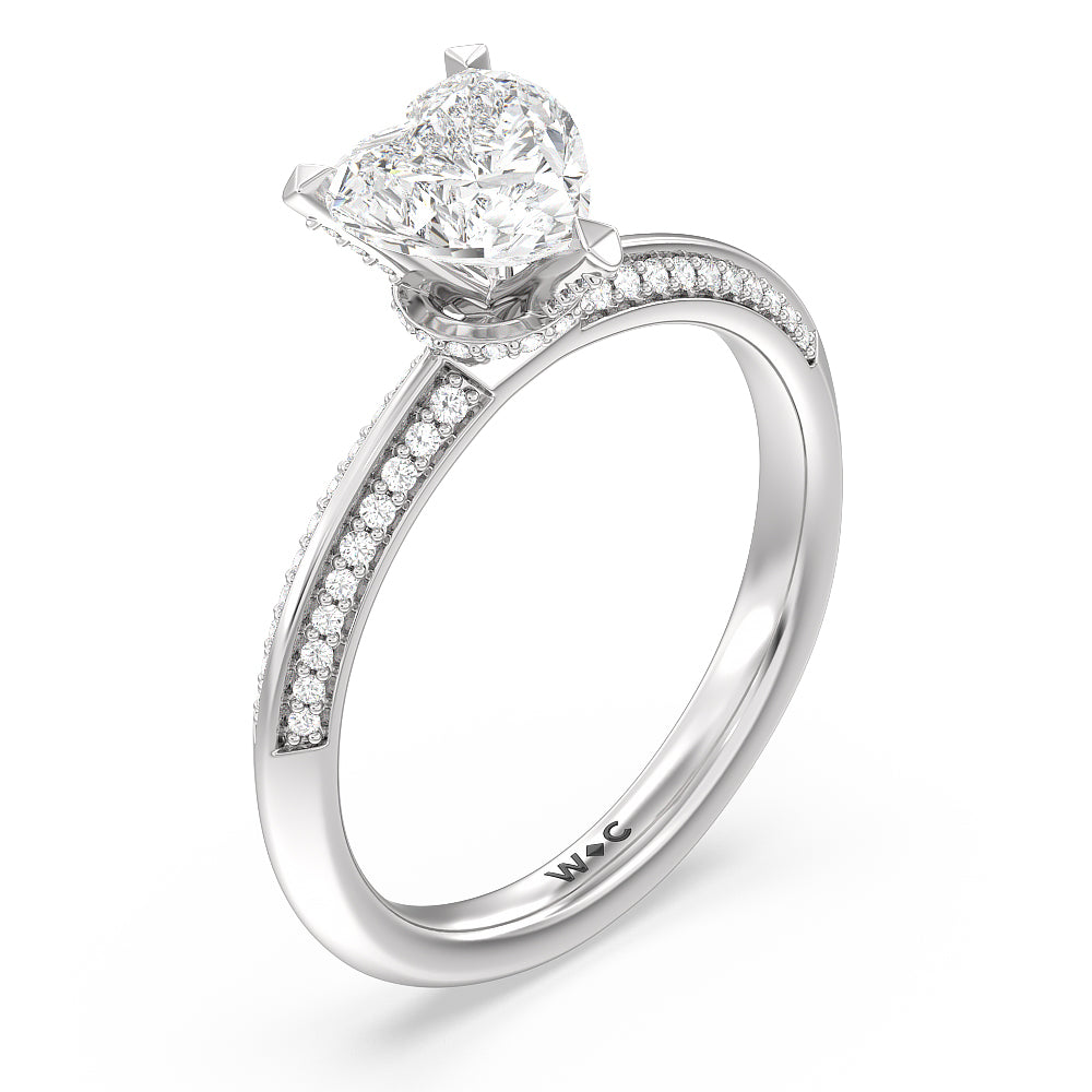 Heart Cut Pave Prong Hidden Halo Diamond Engagement Ring with Lab Grown Diamond in 14KT Platinum view 3
