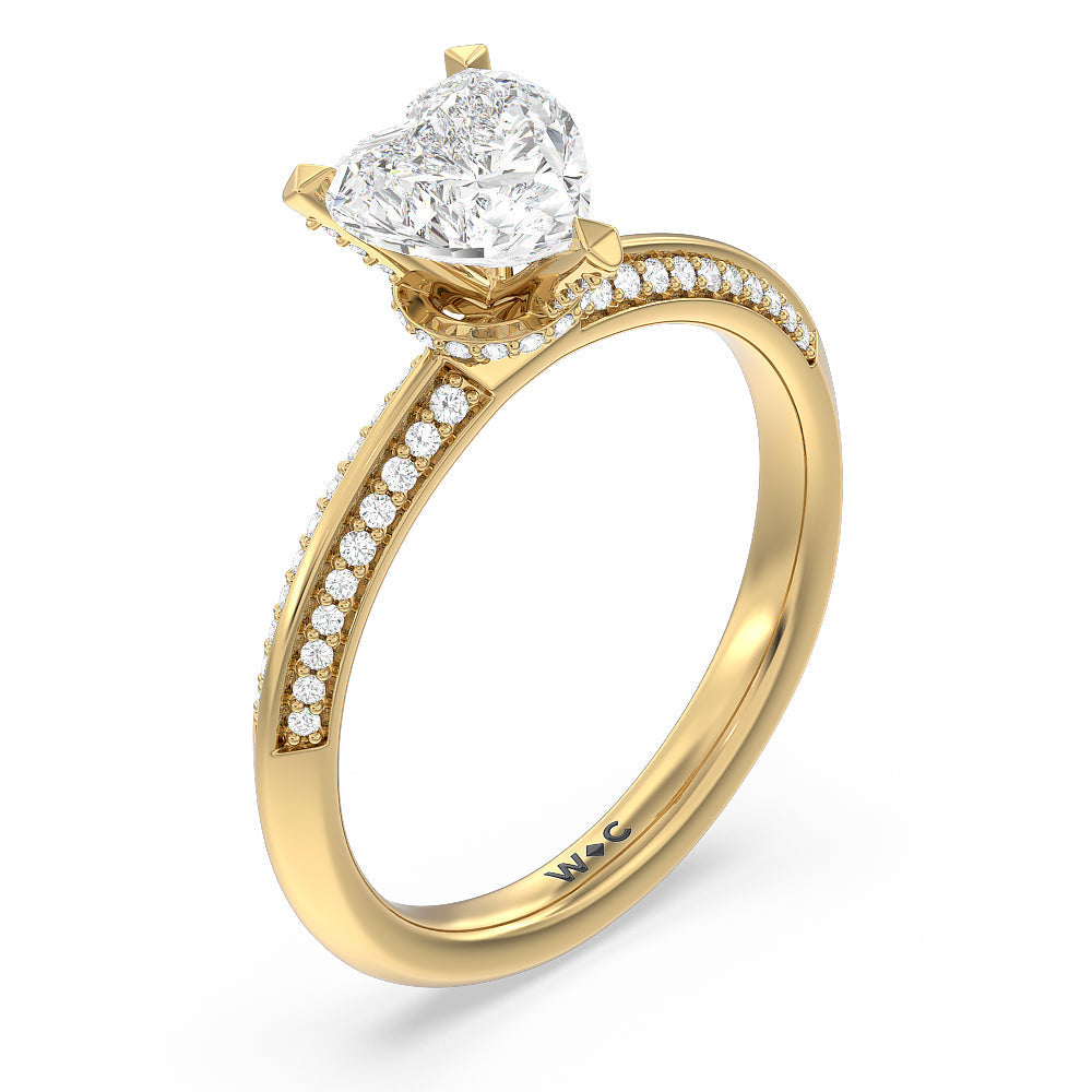 Heart Cut Pave Prong Hidden Halo Diamond Engagement Ring with Lab Grown Diamond in 14KT Yellow Gold view 3
